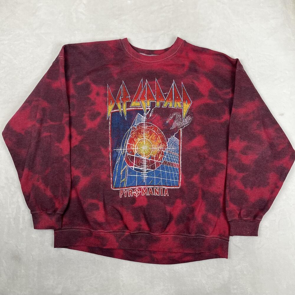 Def Leppard Over Sized Sweatshirt Womens Medium Red Tie Dye Pyromania U